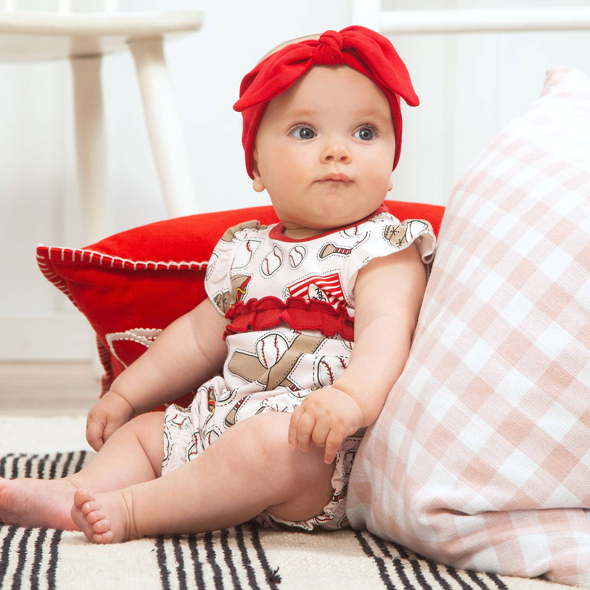 Baby Girl's Batter Up Pink Bamboo Romper