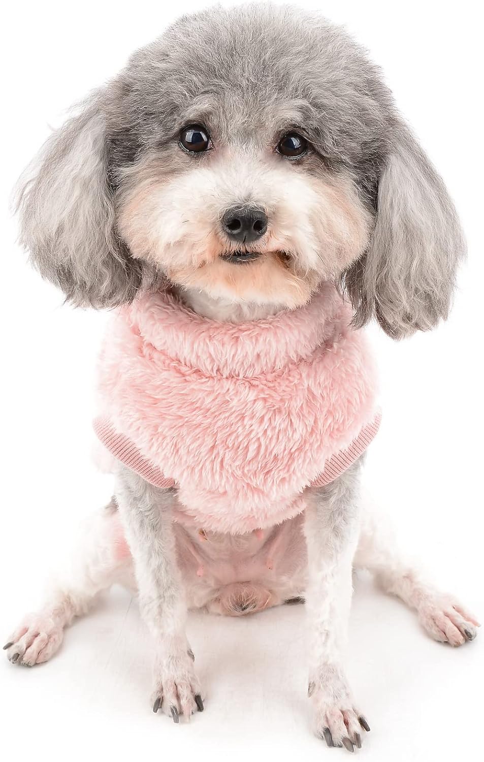 Cozy fleece dog sweater with D-ring - warm winter wear for small breeds & cats (Pink)