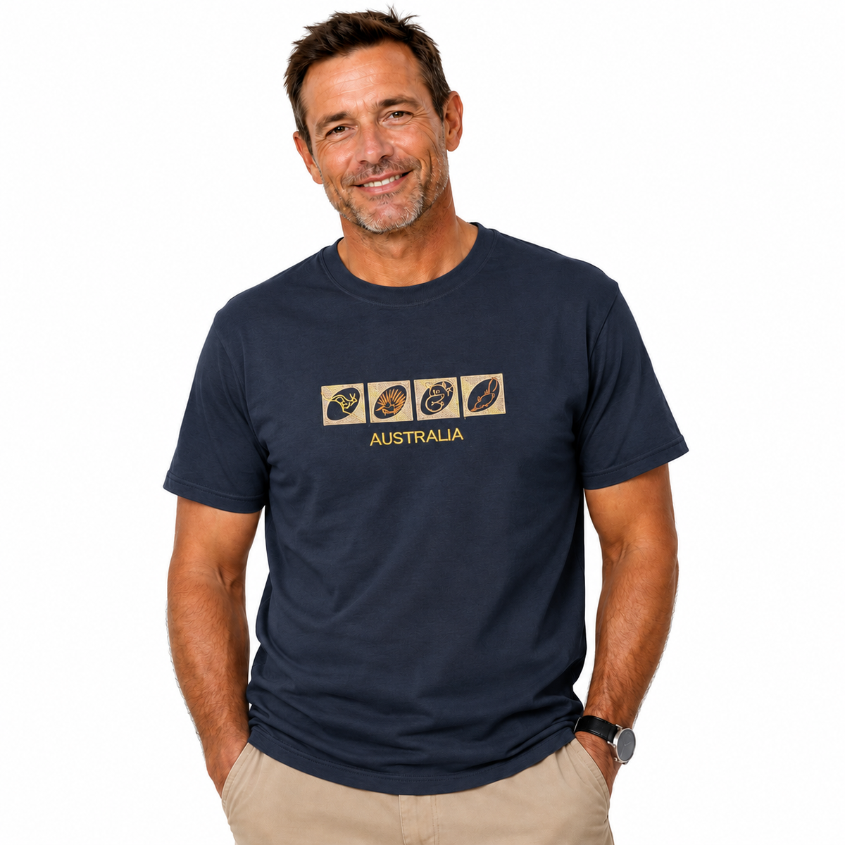 10X Adult Australia Wildlife T Shirt Bulk Pack Navy Blue 100 Cotton Souvenir Gift Top