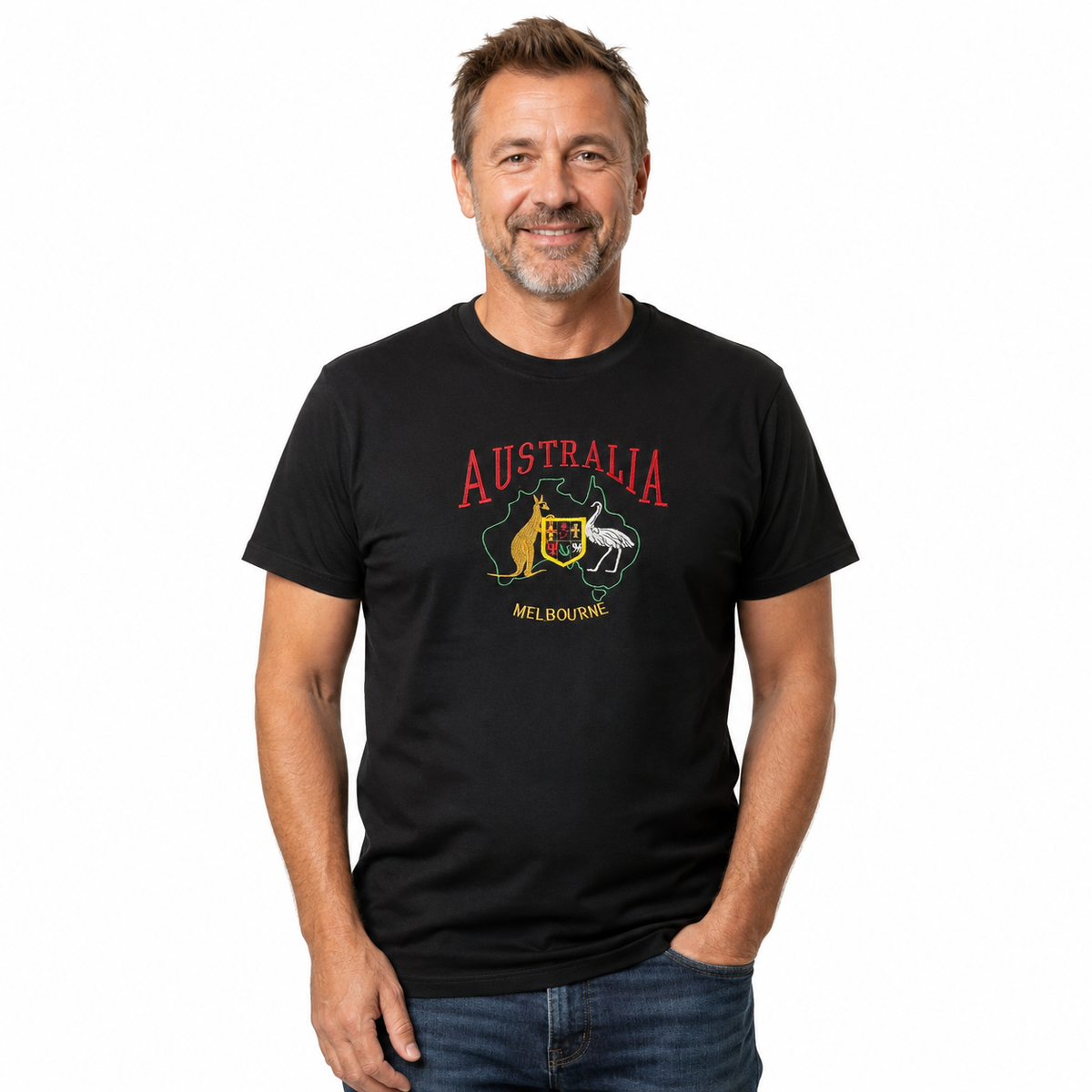10x Adult Kangaroo Emu Australia Melbourne T-Shirt Bulk Pack - Black (100% Cotton Souvenir Gift Top)