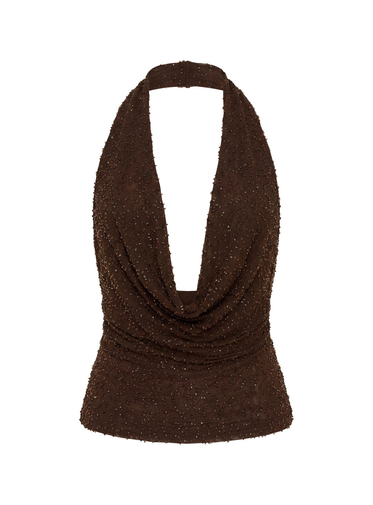 Auralie Plunge Neck Halter Top Brown