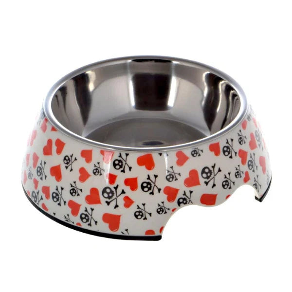 Lepets - Large Mellamine Pet Bowl - Skull & Heart