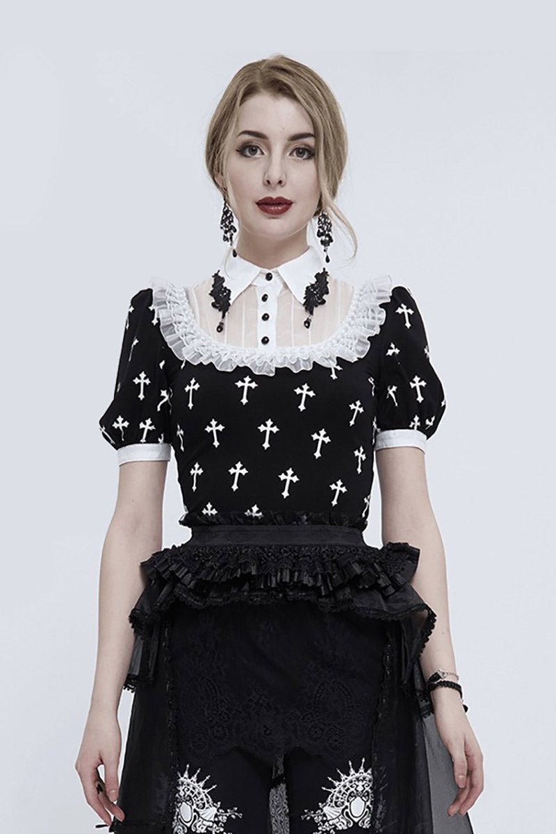 Blessed Be Gothic Cross Collar Blouse