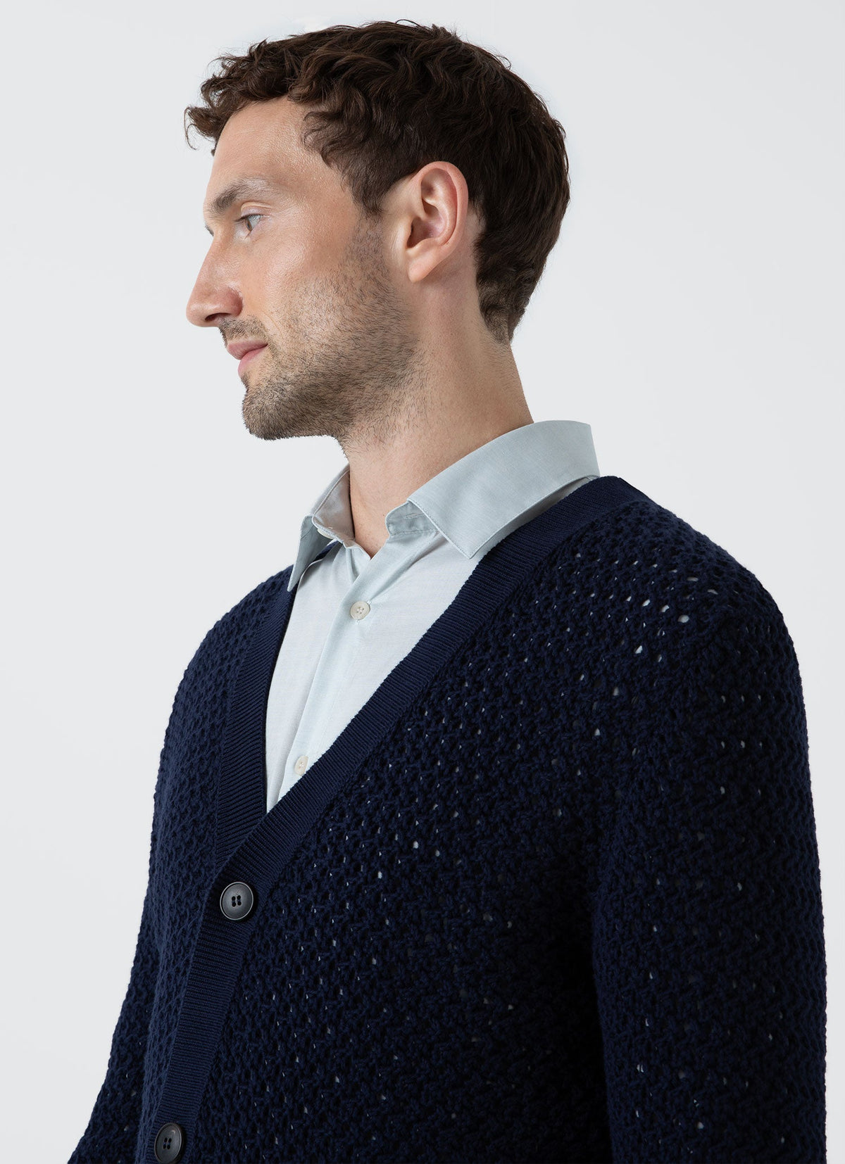 Mens Open Stitch Cardigan In Navy Mcar8236 Buaa