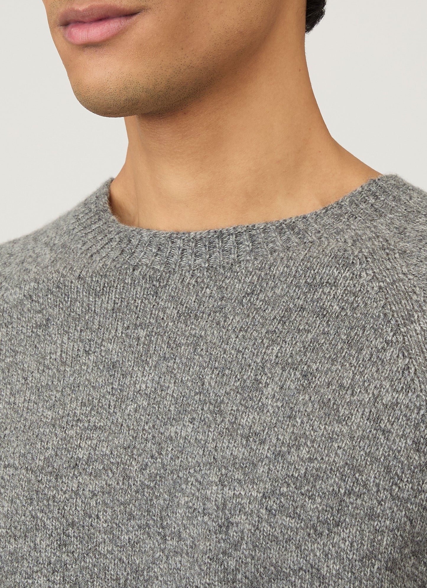 Mens Lambswool Crew Neck Jumper Grey Melange Mjum8066 Gyak