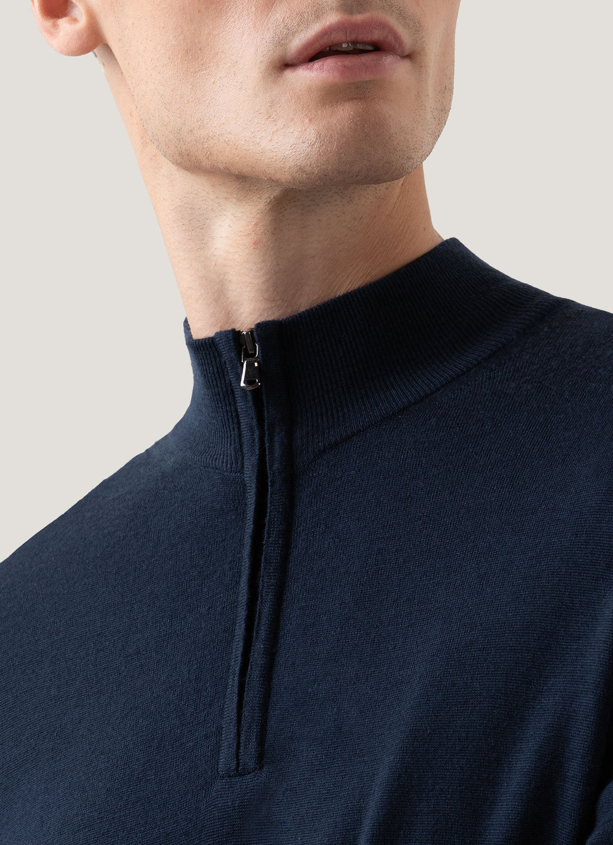 Mens Fine Merino Wool Zip Neck In Light Navy