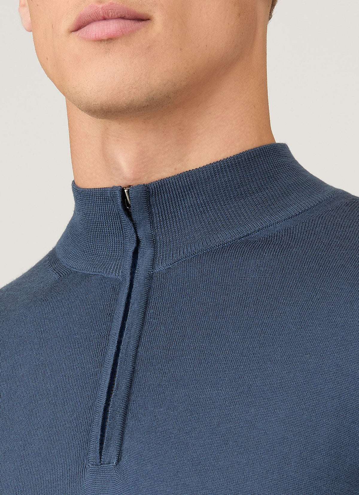Mens Extra Fine Merino Zip Neck In Slate Blue Mjum8116 Buua