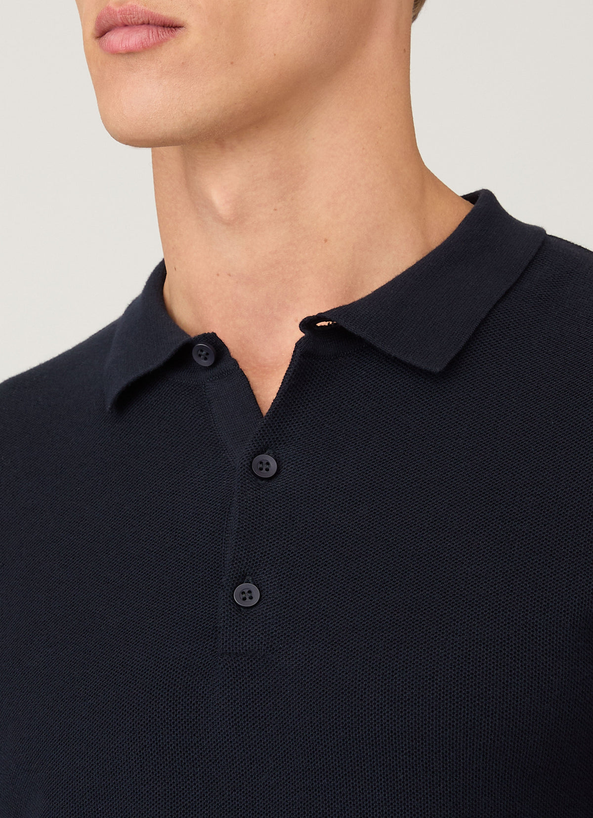 Mens Cotton Fine Texture Knitted Polo Shirt In Navy