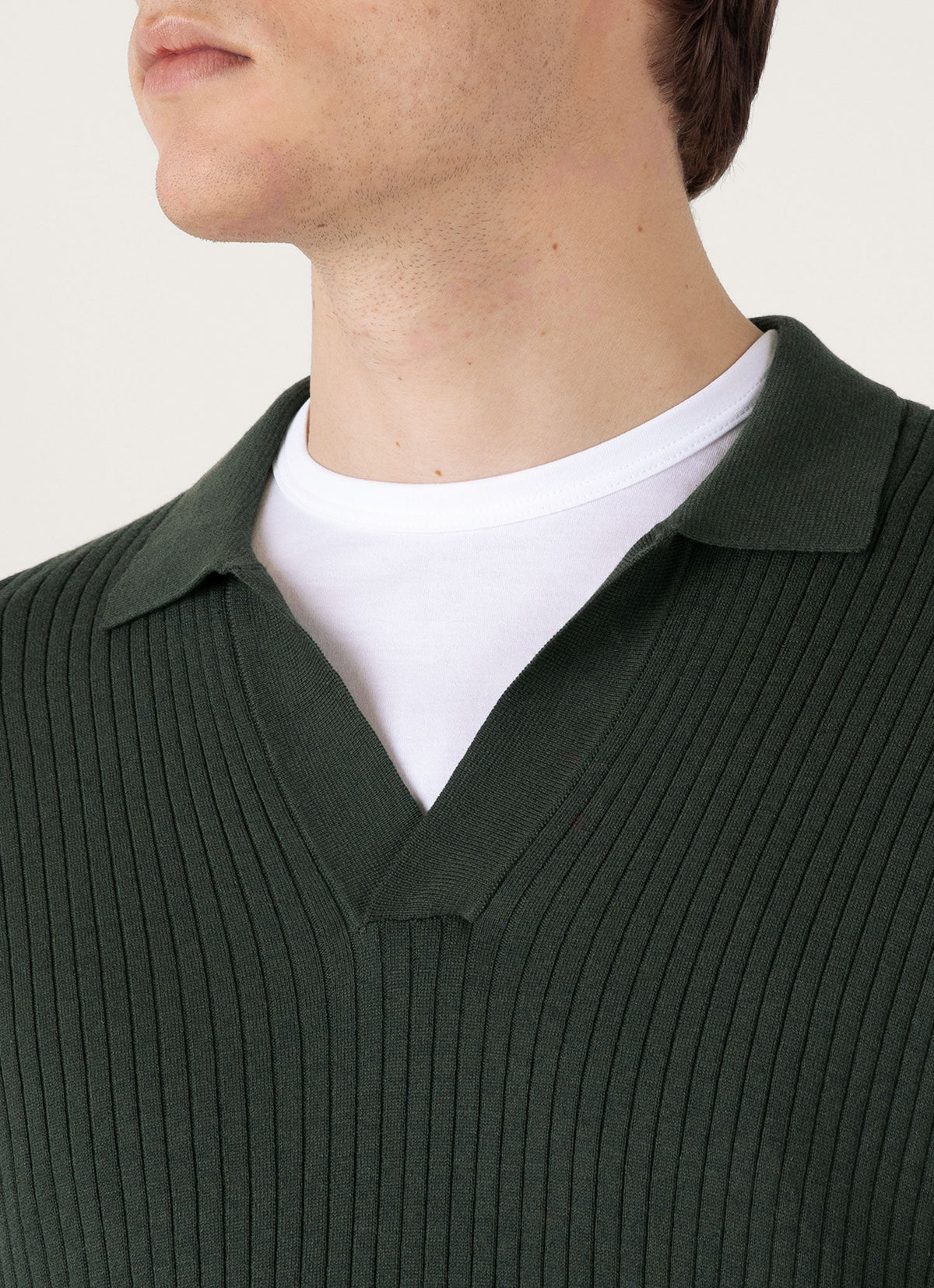 Mens Fine Rib Silk Cotton Polo Shirt In Dusk Green Mpol8241 Gnij