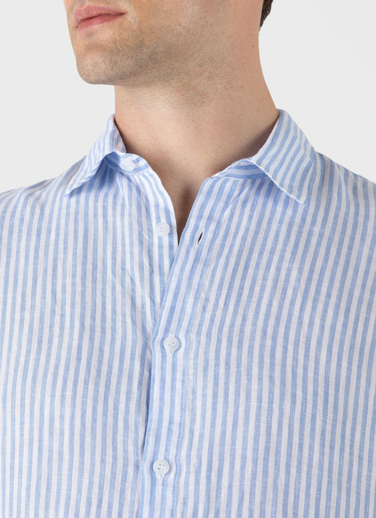 Mens Linen Shirt In Mid Blue White Msht2061 Stmr