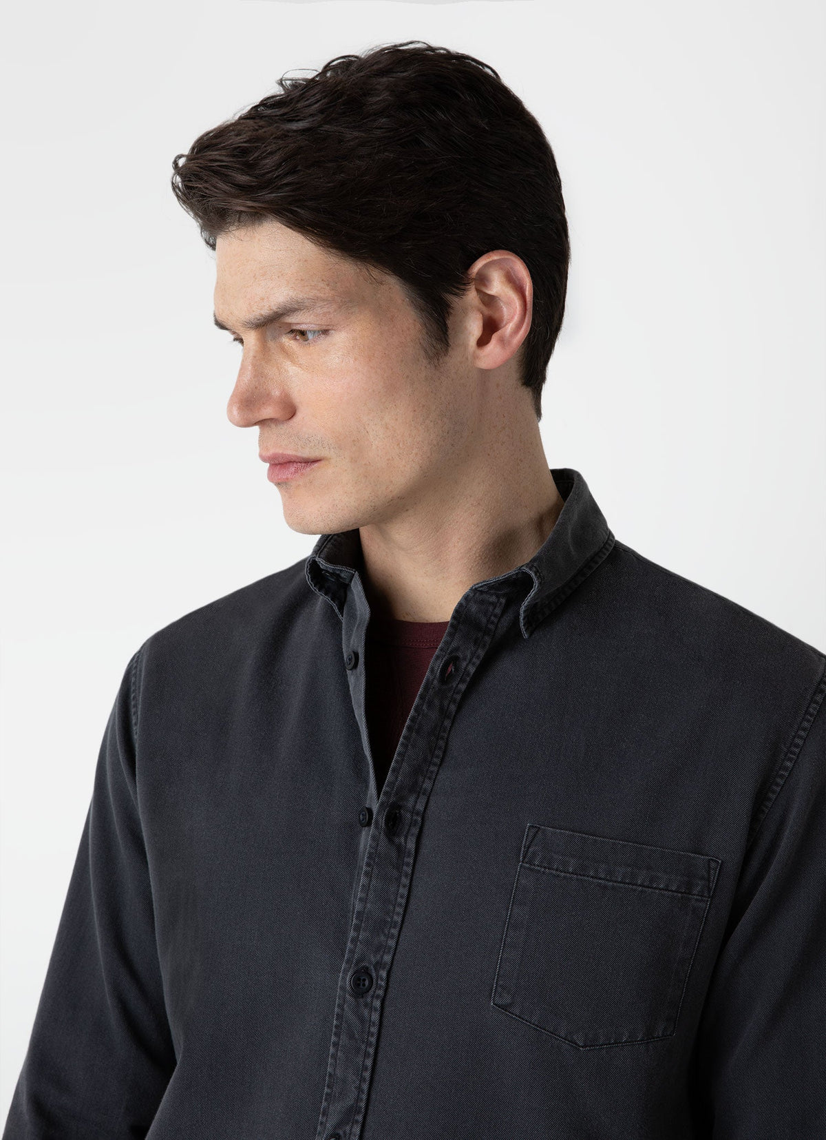 Mens Button Down Denim Shirt In Black Denim Wash Msht2062B Bkbh