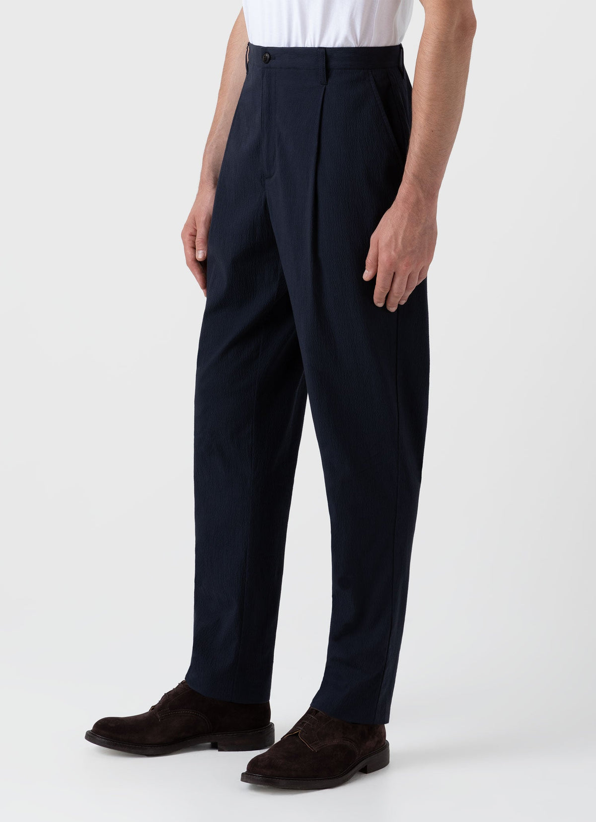 Men S Seersucker Pleat Trouser In Navy Mtrs3067 Buaa