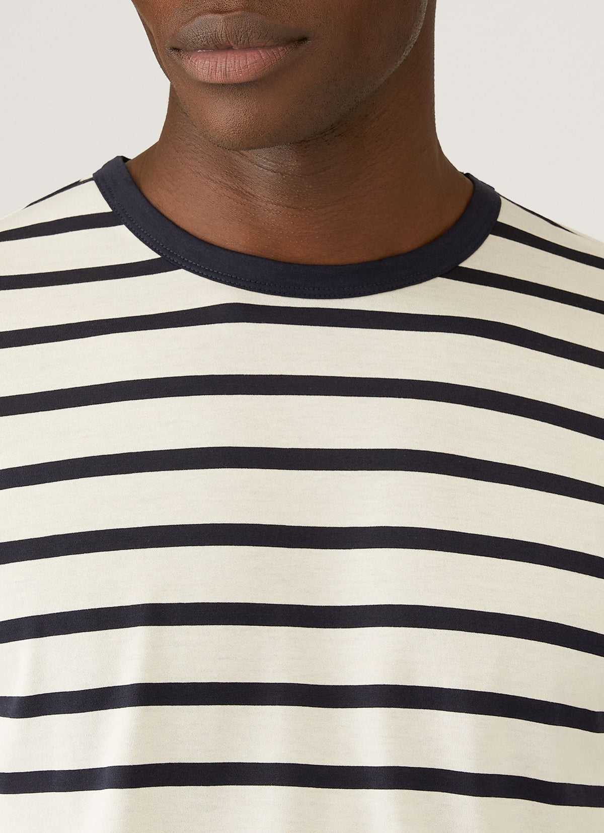 Mens Long Sleeve Classic Tshirt In Ecru Navy Breton Stripe Mtsh0003Brs Stea
