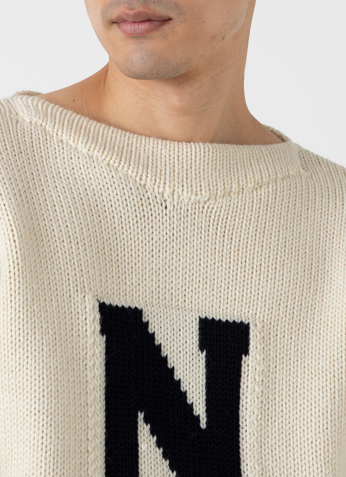 Mens Nigel Cabourn Wide Neck Crew In Ecru Ncmjum8262 Whcr