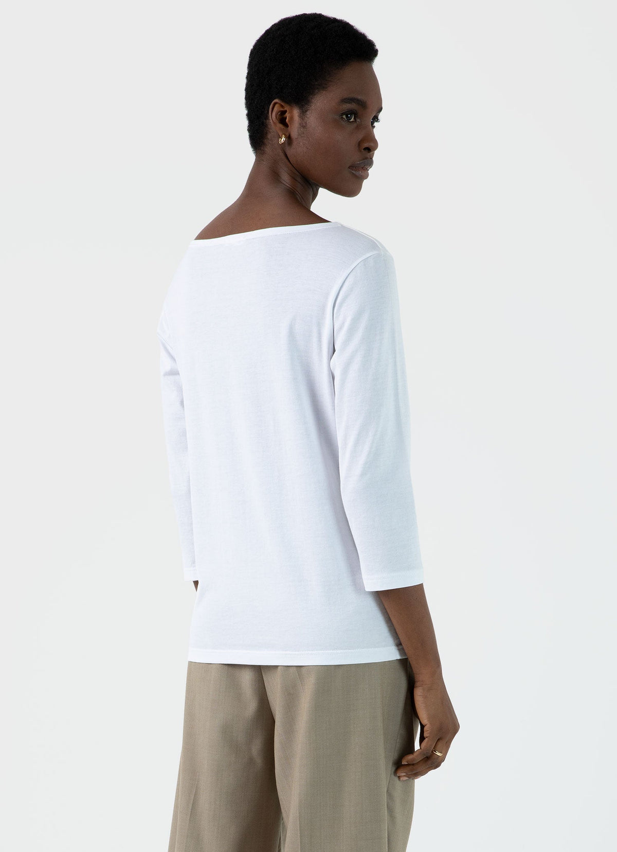 Womens Long Staple Cotton Long Sleeve Boat Neck T Shirt In White Wtsh0003