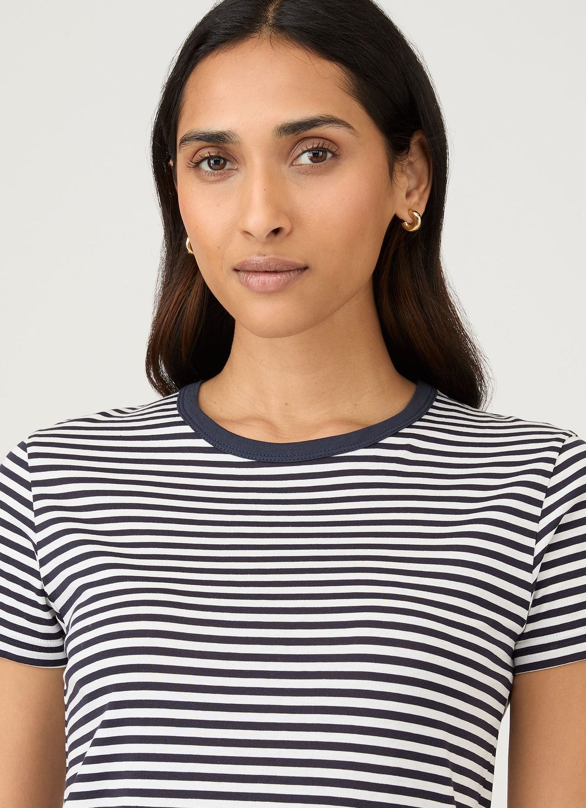 Short Sleeve Crew Neck T Shirt In Navy Stripe Wtsh0032