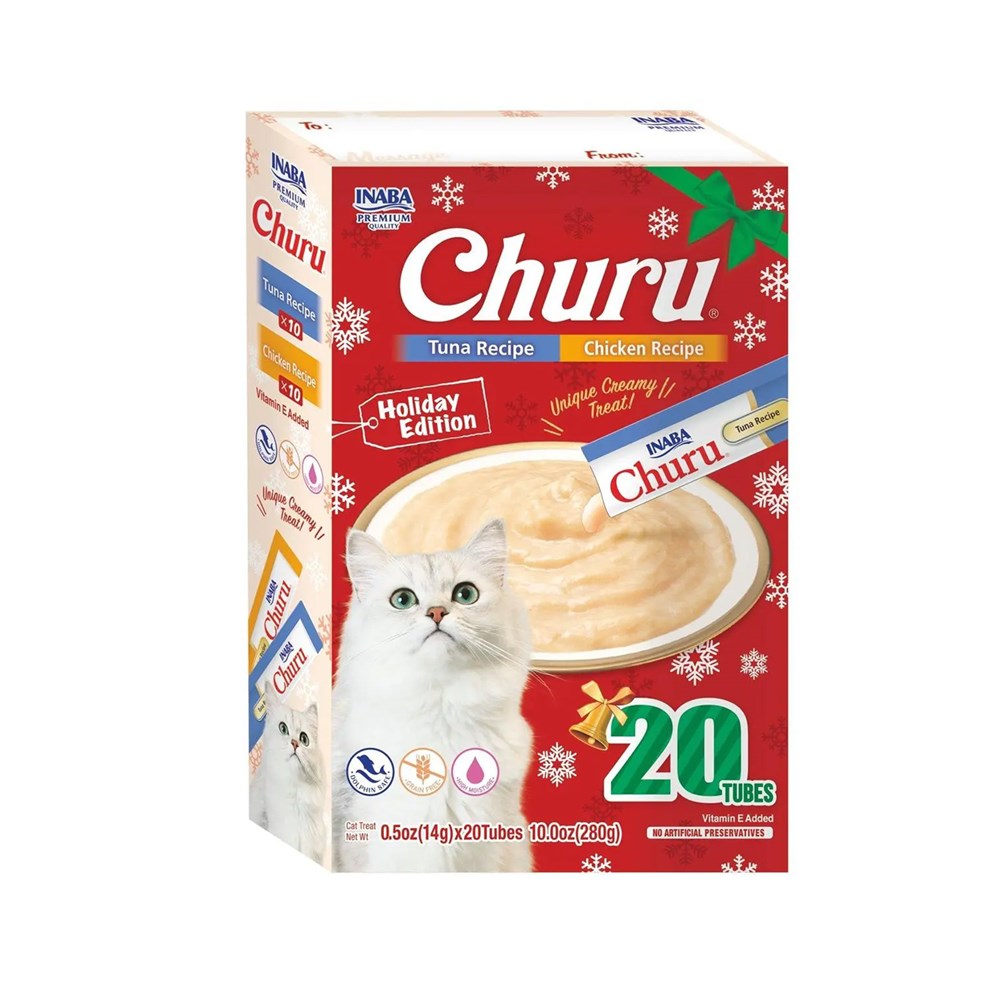 Inaba - Churu Holiday Edition Tuna Recipe And Chicken Recipe Grain Free Creamy Puree Treat For Cats 14g x 20