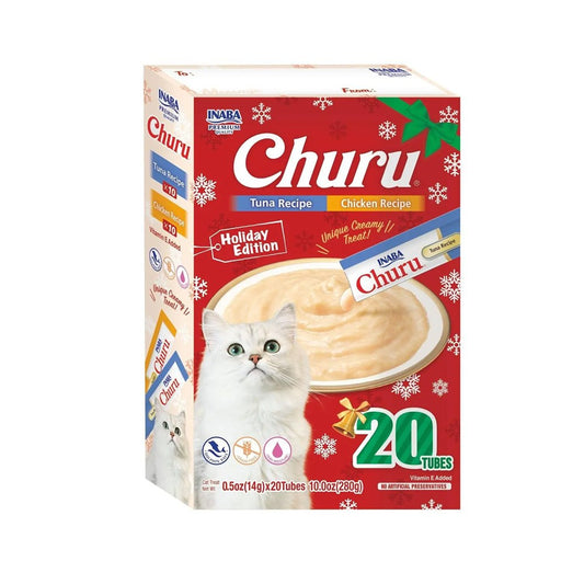 Inaba - Churu Holiday Edition Tuna Recipe And Chicken Recipe Grain Free Creamy Puree Treat For Cats 14g x 20