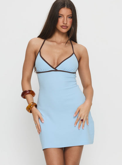 Baseline Halter Rib Mini Dress Blue / Brown