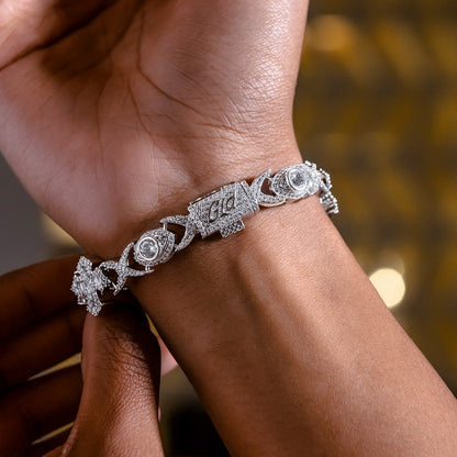 Baguette Cross Evil Eye Necklace + Bracelet in White Gold