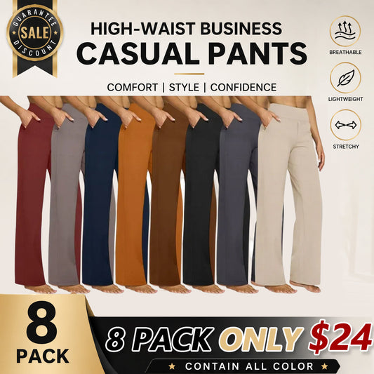 Women’s High-Waisted Wide-Leg Pants – Comfortable Business Casual Trousers with Pockets