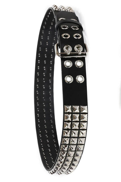 3 Rows Punk Pyramid Stud Belt [Double Eyelets]