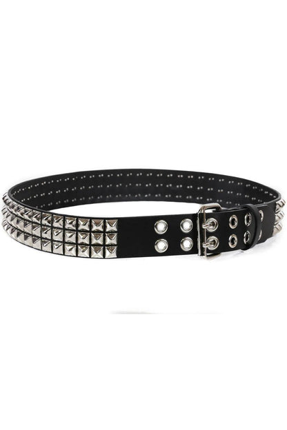 3 Rows Punk Pyramid Stud Belt [Double Eyelets]