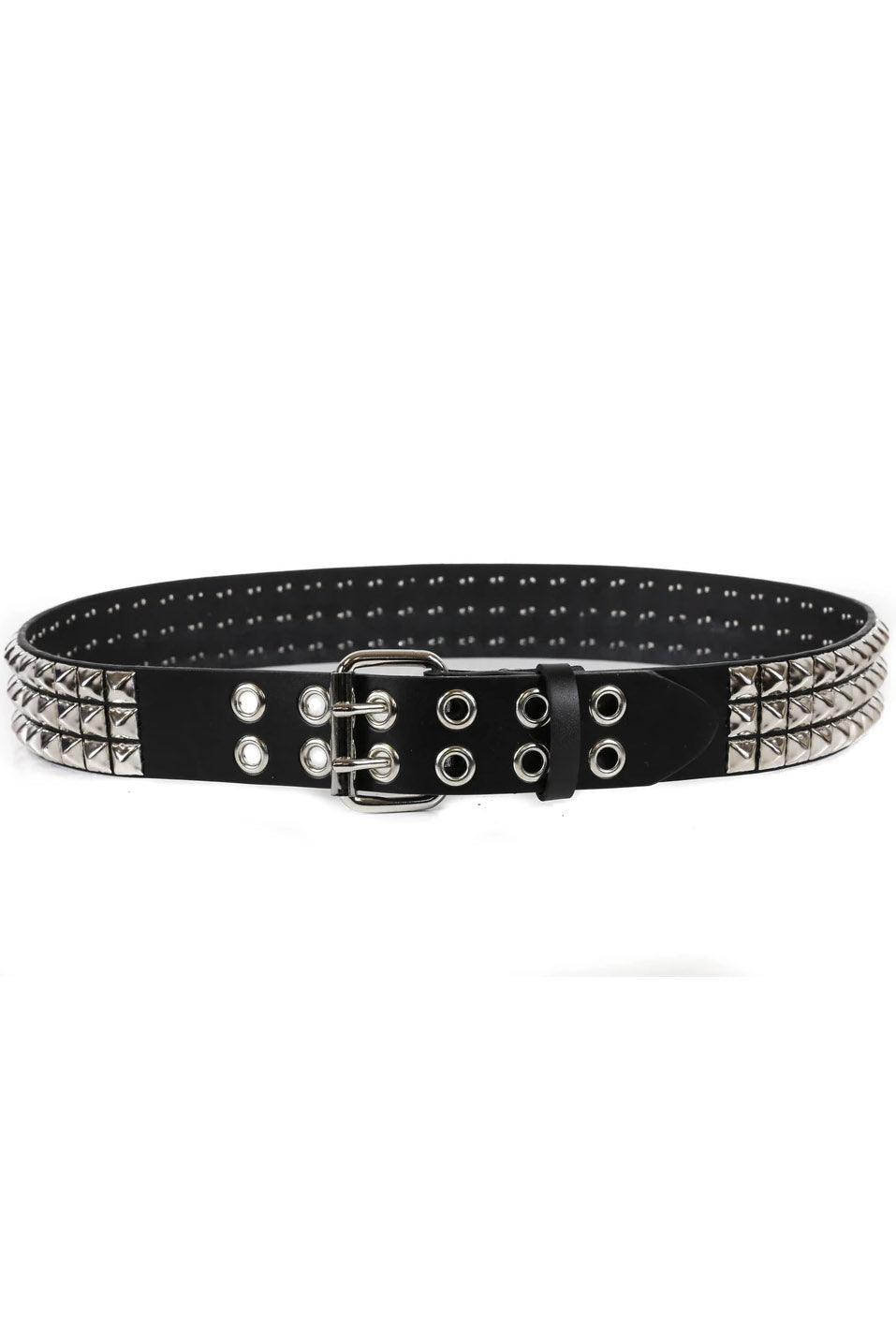 3 Rows Punk Pyramid Stud Belt [Double Eyelets]