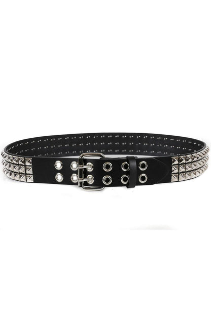 3 Rows Punk Pyramid Stud Belt [Double Eyelets]