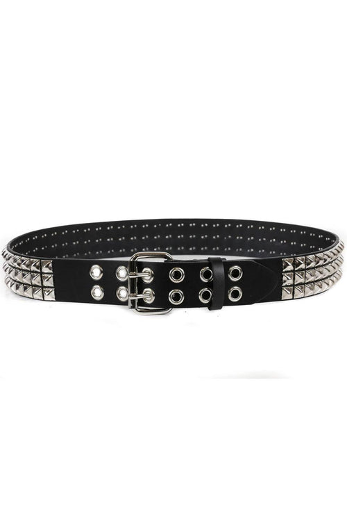3 Rows Punk Pyramid Stud Belt [Double Eyelets]