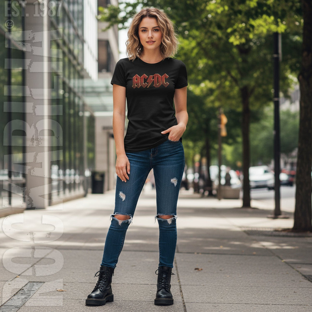 AC/DC Distress Red Junior Top