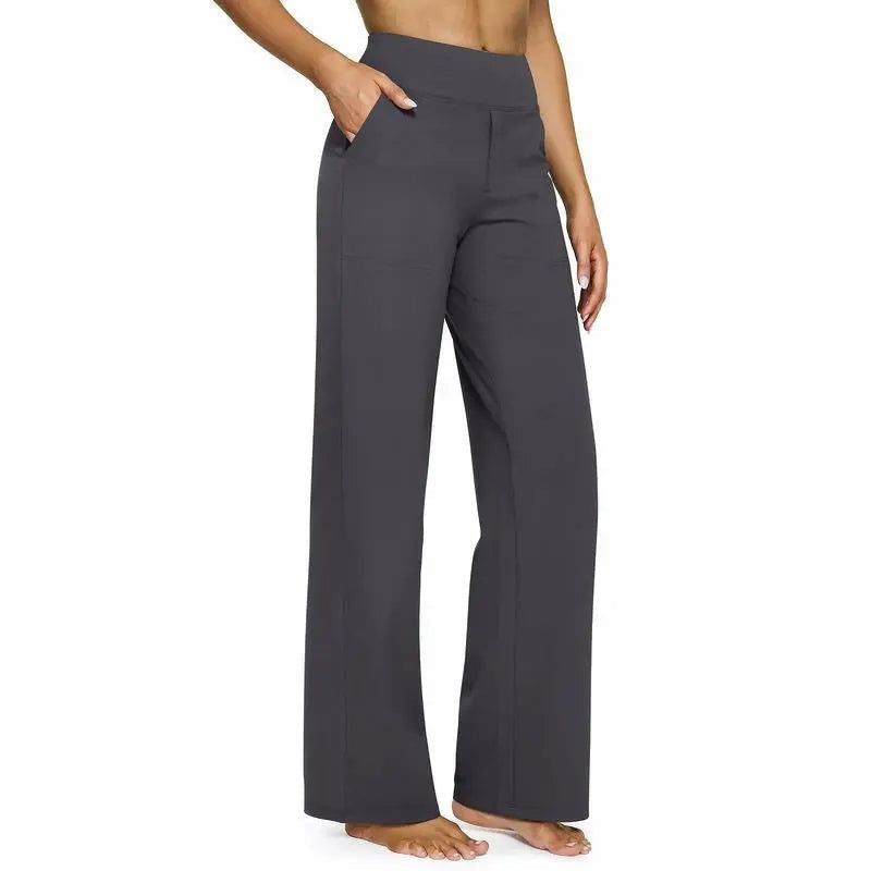 Women’s High-Waisted Wide-Leg Pants – Comfortable Business Casual Trousers with Pockets