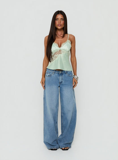 Annamari Lace Satin Cami Top Green