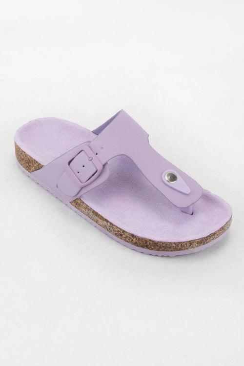 AUDRINA T-SHAPE CUT OUT UPPER THONG STYLE SLIDE SANDAL: LAVENDER