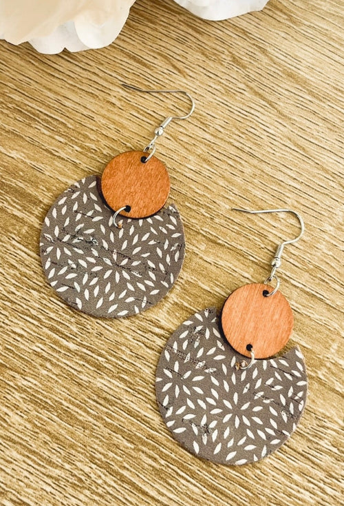 Beautiful Icy Blue/Gray Wood and Cork Earrings