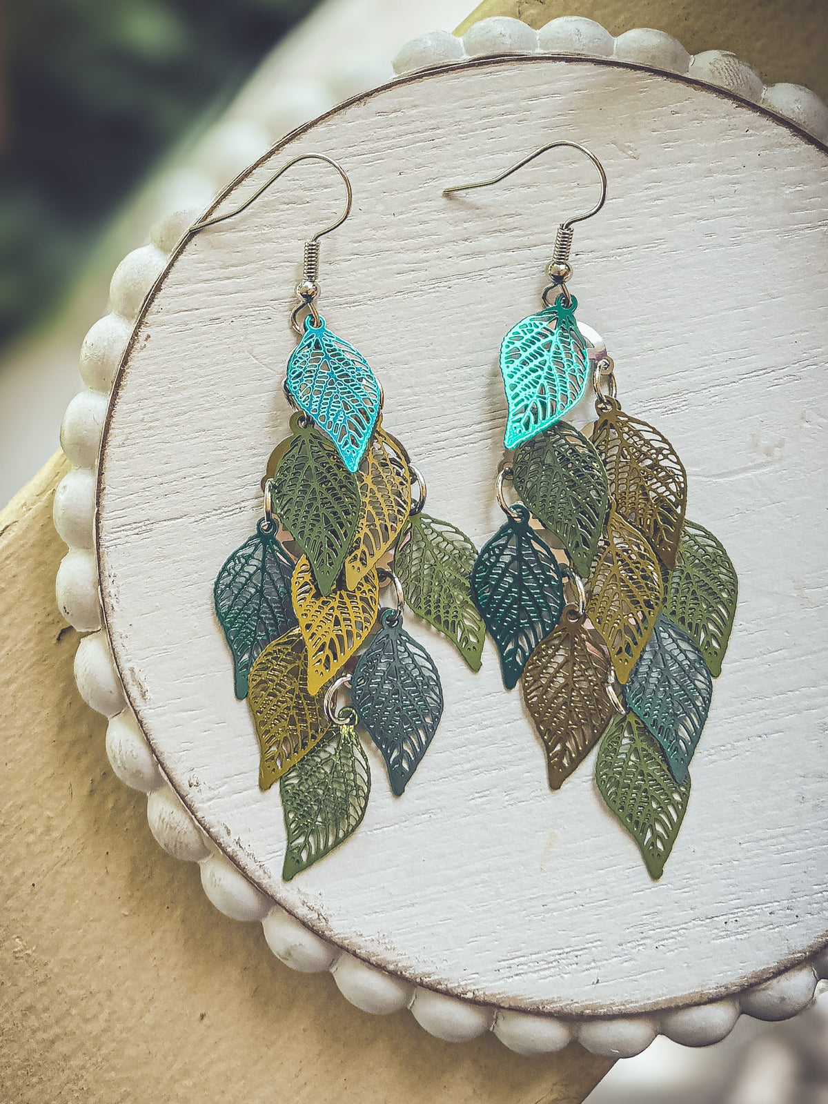 Beautiful Green Leaf Chandelier Earrings