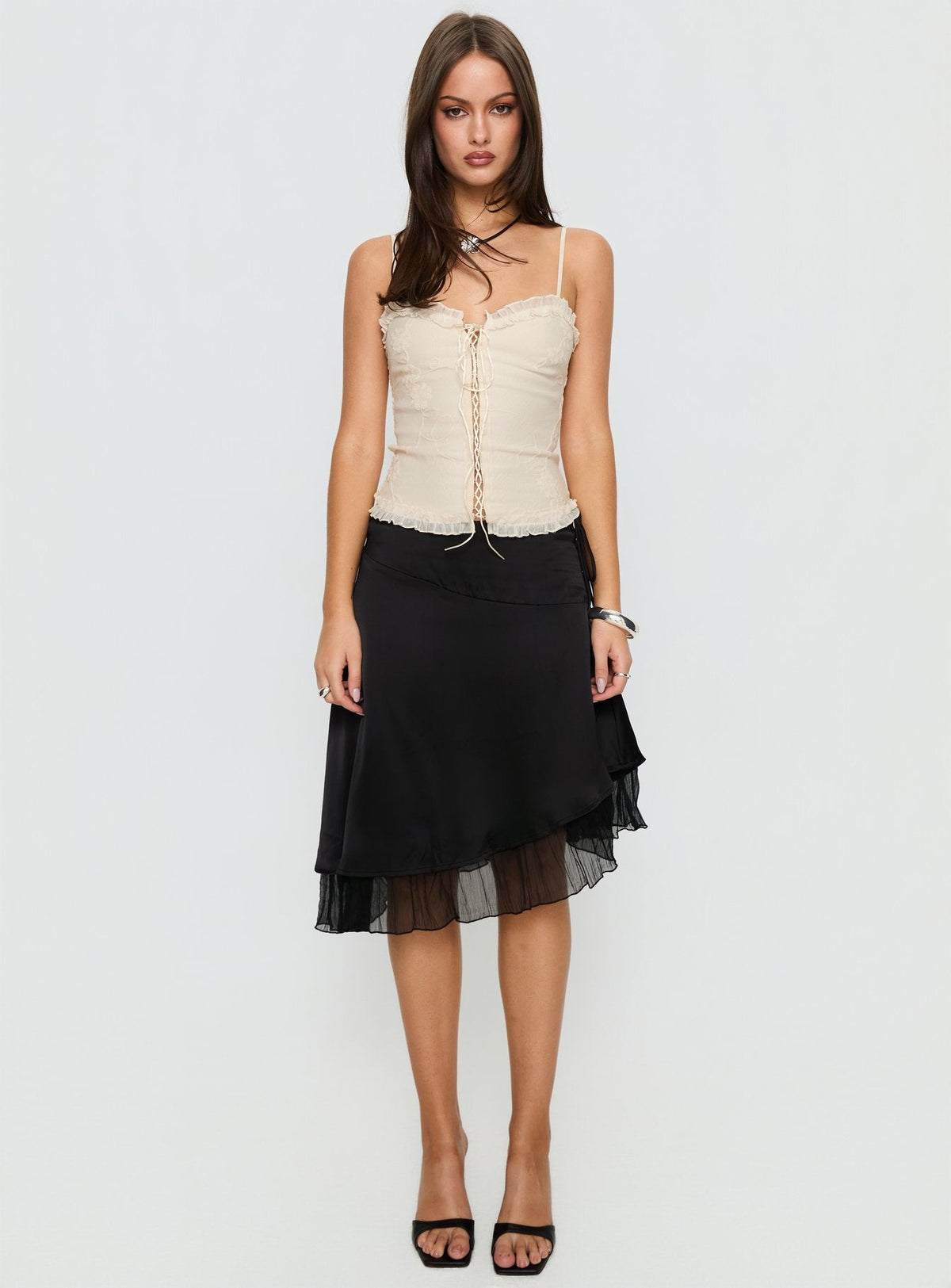 Angeleah Tie Up Frill Detail Top Cream