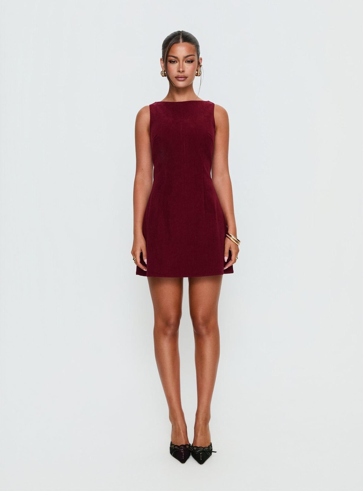 Alfalfa Corduroy Mini Dress Cherry