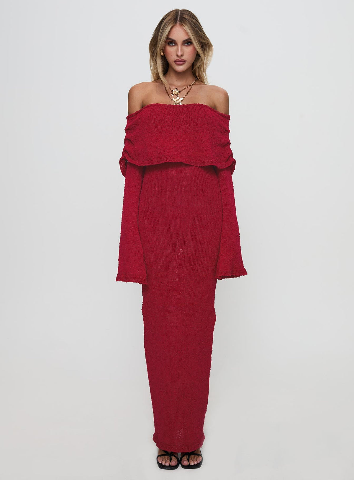 Aleyah Long Sleeve Maxi Dress Burgundy