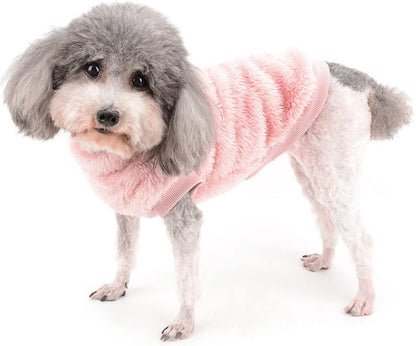 Cozy fleece dog sweater with D-ring - warm winter wear for small breeds & cats (Pink)