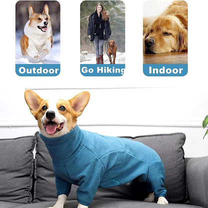 Cozy - fleece dog jacket with zipper and high neck—windproof, full-body warmth for small dogs in winter ( Turquoise).