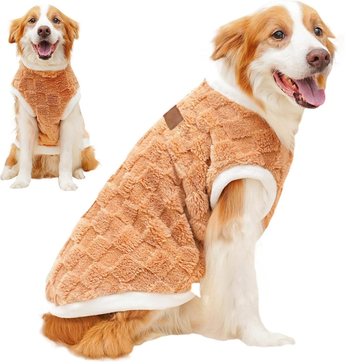 Generic - Plush dog winter coat—warm, cozy vest for medium to large dogs and cats in cold weather (Brown).