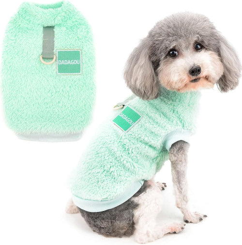 Cozy fleece dog sweater with D-ring - warm winter wear for small breeds & cats (Green)