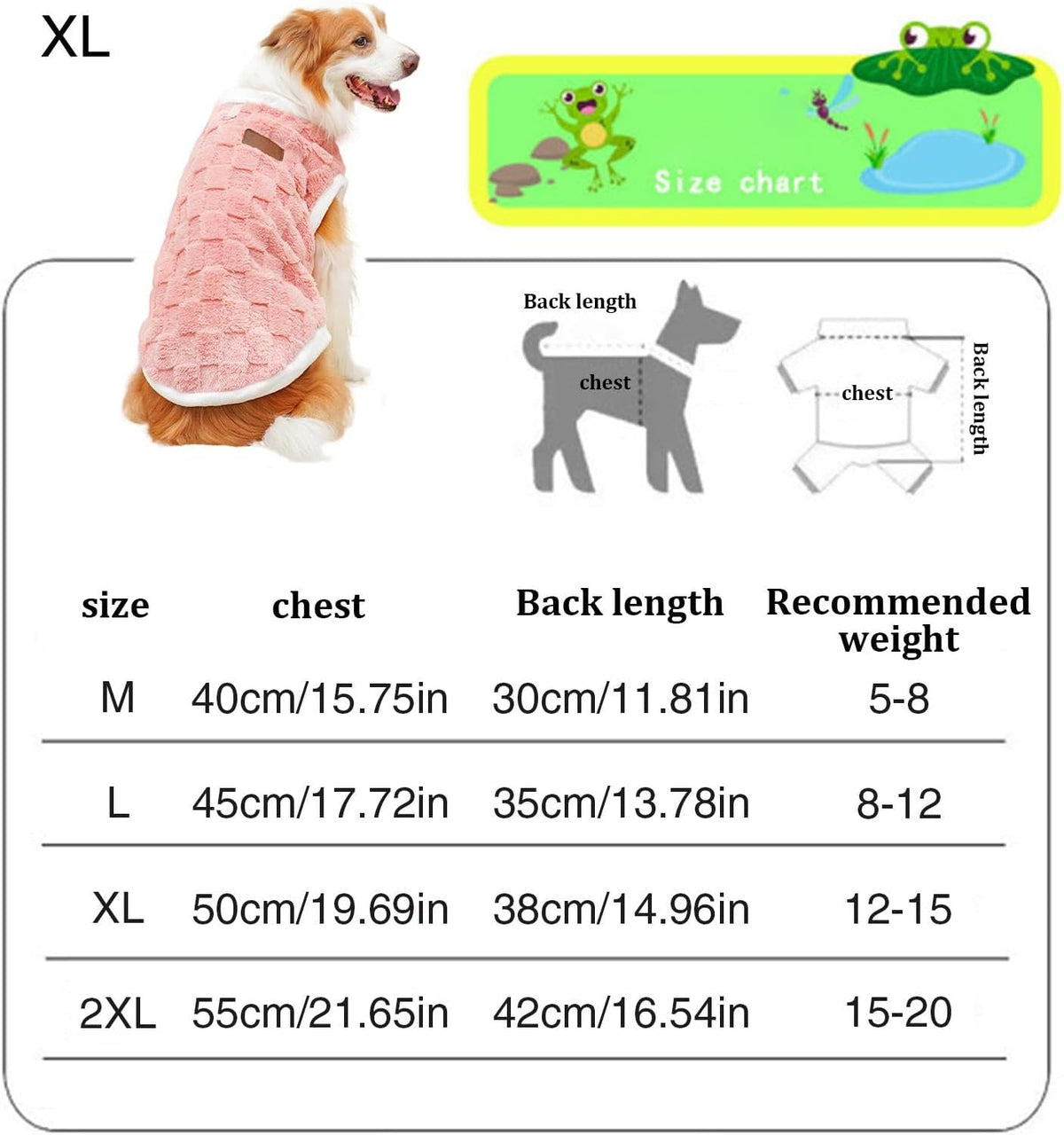 Generic - Plush dog winter coat—warm, cozy vest for medium to large dogs and cats in cold weather (Pink).