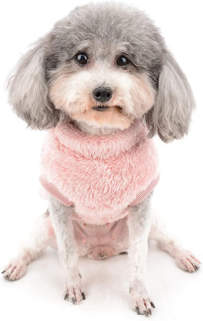 Cozy fleece dog sweater with D-ring - warm winter wear for small breeds & cats (Pink)