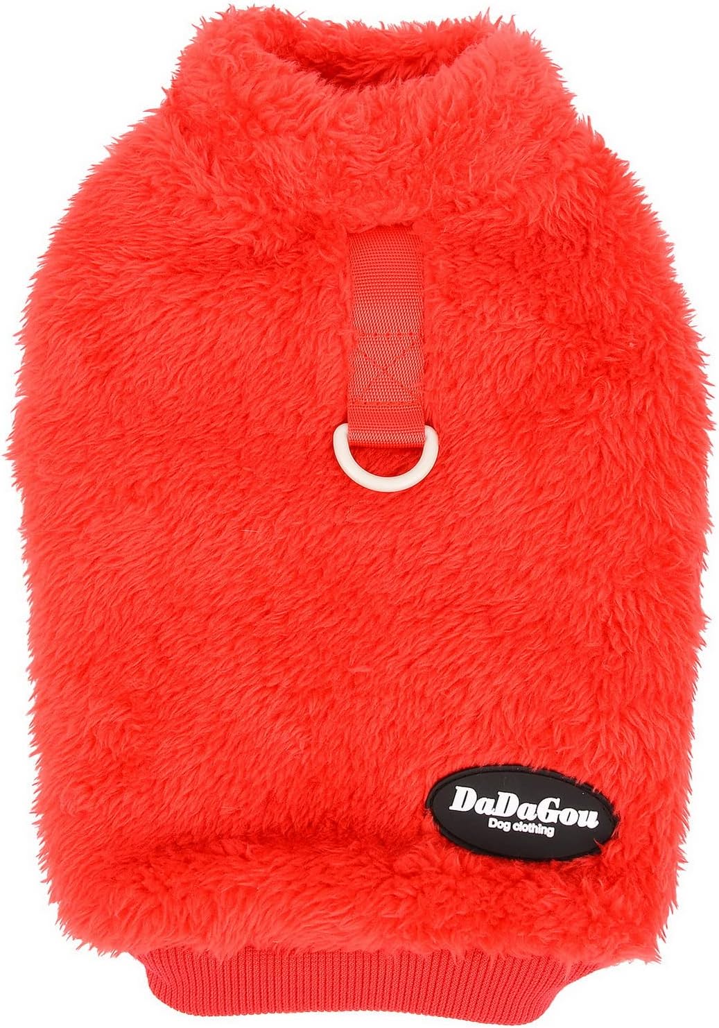 Cozy fleece dog sweater with D-ring - warm winter wear for small breeds & cats (Red)