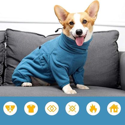 Cozy - fleece dog jacket with zipper and high neck—windproof, full-body warmth for small dogs in winter ( Turquoise).