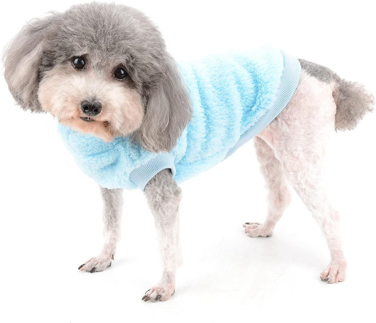 Fleece dog jumper - warm winter sweater with D-ring for small dogs & cats, soft & cozy for cold weather (Blue)