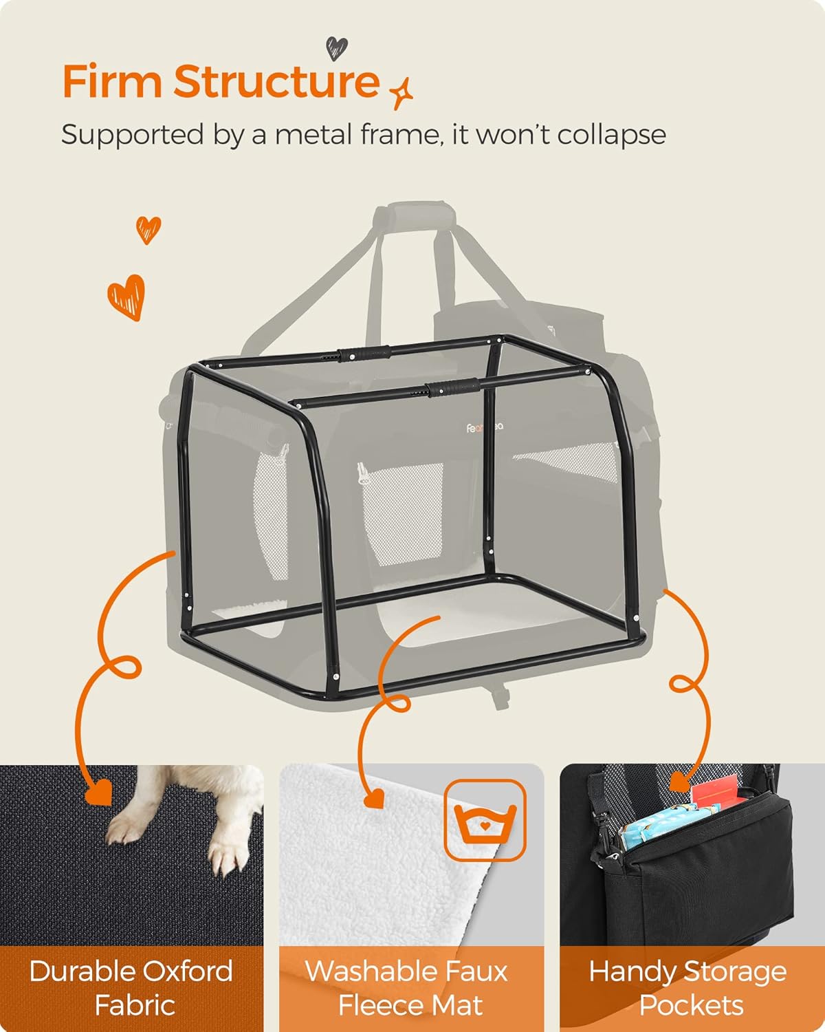 Feandrea - Portable & Collapsible Soft Travel Crate for Dogs, Cats and Rabbits - Black