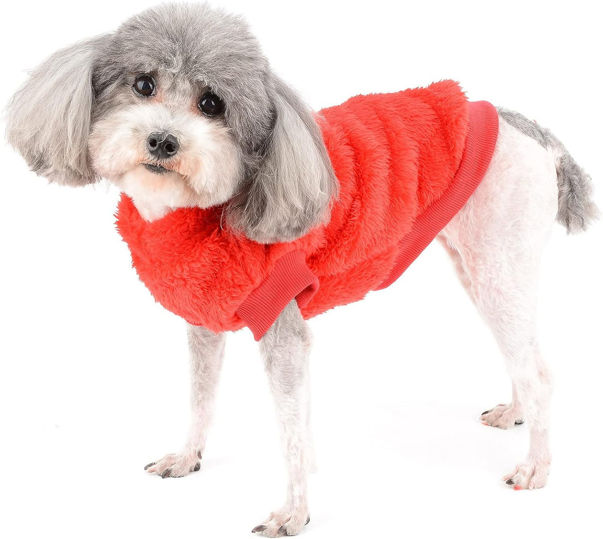 Cozy fleece dog sweater with D-ring - warm winter wear for small breeds & cats (Red)